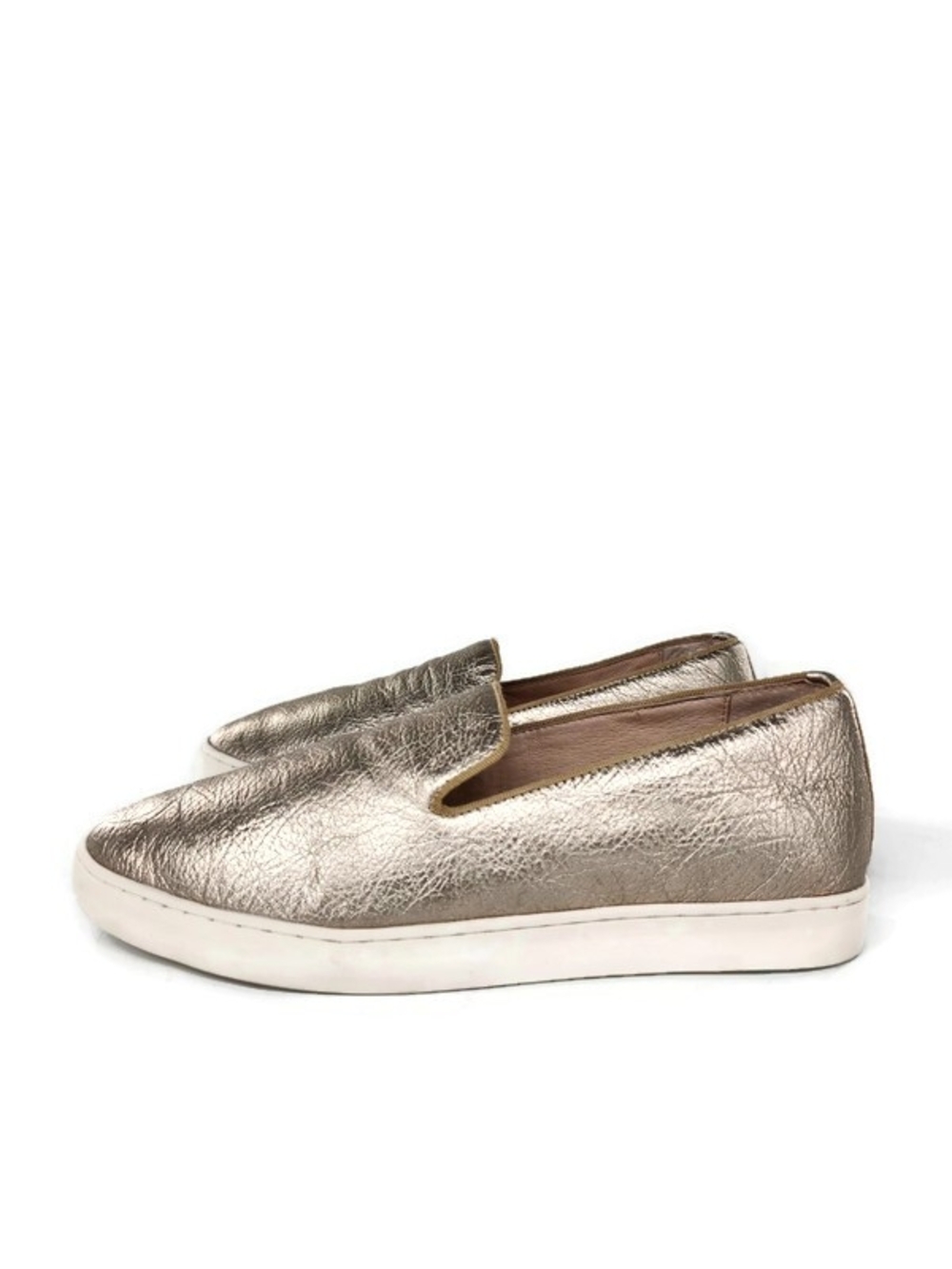 Birdies The Swift Metallic Gold Leather Slip-On No-Lace Loafer Style Sneakers - Picture 2 of 11